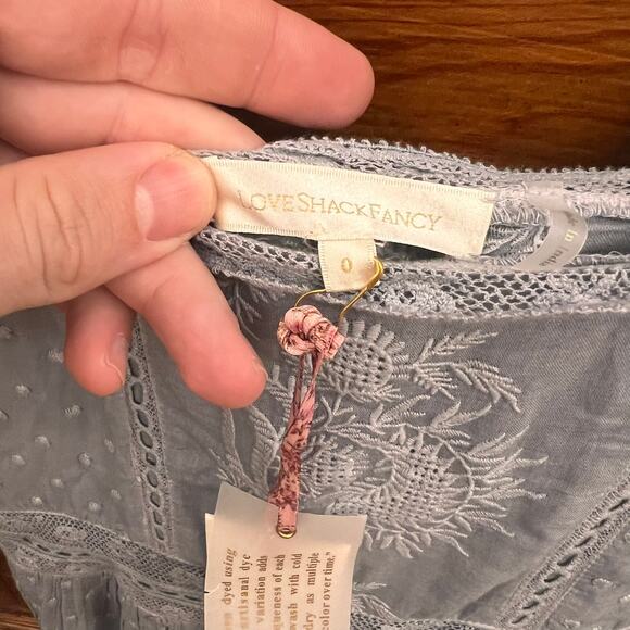 LoveShackFancy Norma Dress Washed Denim Blue size 0 $595 NWT's Embroidered - Picture 9 of 16